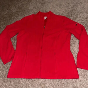 L.L. Bean full zip fleece jacket long sleeve red  size small.  GG